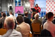 13 May 2022; Sarah O'Connor, head of sport at Wilson Hartnell PR, speaking at the Gaelic Writers’ Association Awards, which took place at the Iveagh Garden Hotel in Dublin, and are this year supported by Wilson Hartnell, who are celebrating their 50th year in business. Photo by Piaras Ó Mídheach/Sportsfile