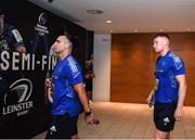 14 May 2022; James Lowe, left, and Ciarán Frawley of Leinster arrive before the Heineken Champions Cup Semi-Final match between Leinster and Toulouse at the Aviva Stadium in Dublin. Photo by Harry Murphy/Sportsfile