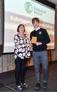 14 May 2022; Kristian Don of Balbriggan Community School, Dublin, is presented with the Boys D School of the Year award by Chair of the Post Primary Schools Committee, Marie O’Toole, during the 2021/22 Basketball Ireland Annual Awards and Hall of Fame ceremony in Dublin on Saturday at Royal Marine Hotel in Dun Laoghaire, Dublin. Photo by Sam Barnes/Sportsfile