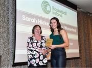 14 May 2022; Sarah Hickey of Mercy Waterford is presented with the Female U19 Schools Player of the Year award by Chair of the Post Primary Schools Committee, Marie O’Toole, during the 2021/22 Basketball Ireland Annual Awards and Hall of Fame ceremony in Dublin on Saturday at Royal Marine Hotel in Dun Laoghaire, Dublin. Photo by Sam Barnes/Sportsfile