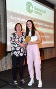 14 May 2022; Ava Walshe of Regina Mundi College, Cork, is presented with the Female U16 Schools Player of the Year award by Chair of the Post Primary Schools Committee, Marie O’Toole,  during the 2021/22 Basketball Ireland Annual Awards and Hall of Fame ceremony in Dublin on Saturday at Royal Marine Hotel in Dun Laoghaire, Dublin. Photo by Sam Barnes/Sportsfile