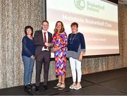 14 May 2022; Representatives from Malahide Basketball Club are presented with the Club Mark Platinum award by Basketball Ireland Grants and Participation Manager Paul Carr during the 2021/22 Basketball Ireland Annual Awards and Hall of Fame ceremony in Dublin on Saturday at Royal Marine Hotel in Dun Laoghaire, Dublin. Photo by Sam Barnes/Sportsfile