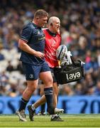 14 May 2022; Tadhg Furlong of Leinster leaves the pitch, assisted by Leinster head physiotherapist Garreth Farrell, during the Heineken Champions Cup Semi-Final match between Leinster and Toulouse at Aviva Stadium in Dublin. Photo by Brendan Moran/Sportsfile