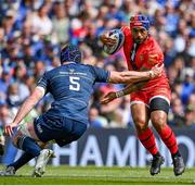 14 May 2022; Pita Ahki of Toulouse is tackled by James Ryan of Leinster during the Heineken Champions Cup Semi-Final match between Leinster and Toulouse at Aviva Stadium in Dublin. Photo by Brendan Moran/Sportsfile