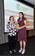 14 May 2022; WIT Waterford Wildcats assistant coach Jillian Hayes, right, collects the Girls School Coach of the Year award from Chair of the Post Primary Schools Committee, Marie O’Toole, on behalf of Mercy Secondary School Waterford coach Tommy O'Mahony, during the 2021/22 Basketball Ireland Annual Awards and Hall of Fame ceremony in Dublin on Saturday at Royal Marine Hotel in Dun Laoghaire, Dublin. Photo by Sam Barnes/Sportsfile