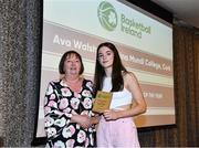 14 May 2022; Ava Walshe of Regina Mundi College, Cork, is presented with the Female U16 Schools Player of the Year award by Chair of the Post Primary Schools Committee, Marie O’Toole,  during the 2021/22 Basketball Ireland Annual Awards and Hall of Fame ceremony in Dublin on Saturday at Royal Marine Hotel in Dun Laoghaire, Dublin. Photo by Sam Barnes/Sportsfile