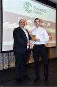 14 May 2022; Darragh Ferguson of Ulster University, right, is presented with the Colleges Committee Division 1 Men's Player of the Season award by NBCC Committee member Patrick O'Neill during the 2021/22 Basketball Ireland Annual Awards and Hall of Fame ceremony in Dublin on Saturday at Royal Marine Hotel in Dun Laoghaire, Dublin. Photo by Sam Barnes/Sportsfile