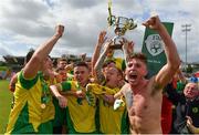 14 May 2022; Rockmount AFC players celebrate with the Pat O'Brien Intermediate Challenge Cup after their side's victory in the FAI Centenary Intermediate Cup Final 2021/2022 match between Rockmount AFC and Bluebell United at Turner's Cross in Cork. Photo by Seb Daly/Sportsfile
