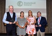 14 May 2022; Basketball Ireland Hall of fame inductees, from left, Tom Wilkinson, Caroline Forde, Michelle Aspell and Noel Keating during the 2021/22 Basketball Ireland Annual Awards and Hall of Fame ceremony in Dublin on Saturday at Royal Marine Hotel in Dun Laoghaire, Dublin. Photo by Sam Barnes/Sportsfile
