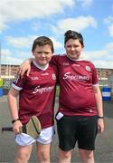 14 May 2022; Galway supporters, Aaron Madden, left, age 12, and his brother Ciluan, age 12, from Turloughmore, await the start of the Leinster GAA Hurling Senior Championship Round 4 match between Laois and Galway at MW Hire O’Moore Park in Portlaoise, Laois. Photo by Ray McManus/Sportsfile