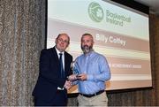 14 May 2022; A member of the Coffey family collects the 2021 Presidents' Lifetime Achievement Award from Basketball Ireland President PJ Reidy, left, on behalf of the late Billy Coffey, during the 2021/22 Basketball Ireland Annual Awards and Hall of Fame ceremony in Dublin on Saturday at Royal Marine Hotel in Dun Laoghaire, Dublin. Photo by Sam Barnes/Sportsfile