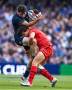 14 May 2022; Hugo Keenan of Leinster is tackled by Antoine Dupont of Toulouse during the Heineken Champions Cup Semi-Final match between Leinster and Toulouse at Aviva Stadium in Dublin. Photo by Brendan Moran/Sportsfile