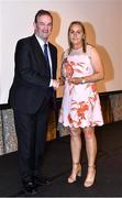 14 May 2022; Michelle Aspell is presented with her Hall of Fame Award by Basketball Ireland Chief Executive Officer John Feehan during the 2021/22 Basketball Ireland Annual Awards and Hall of Fame ceremony in Dublin on Saturday at Royal Marine Hotel in Dun Laoghaire, Dublin. Photo by Sam Barnes/Sportsfile