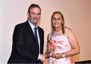 14 May 2022; Michelle Aspell is presented with her Hall of Fame Award by Basketball Ireland Chief Executive Officer John Feehan during the 2021/22 Basketball Ireland Annual Awards and Hall of Fame ceremony in Dublin on Saturday at Royal Marine Hotel in Dun Laoghaire, Dublin. Photo by Sam Barnes/Sportsfile