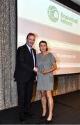 14 May 2022; Caroline Forde is presented with her Hall of Fame Award by Basketball Ireland Chief Executive Officer John Feehan during the 2021/22 Basketball Ireland Annual Awards and Hall of Fame ceremony in Dublin on Saturday at Royal Marine Hotel in Dun Laoghaire, Dublin. Photo by Sam Barnes/Sportsfile