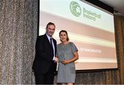 14 May 2022; Caroline Forde is presented with her Hall of Fame Award by Basketball Ireland Chief Executive Officer John Feehan during the 2021/22 Basketball Ireland Annual Awards and Hall of Fame ceremony in Dublin on Saturday at Royal Marine Hotel in Dun Laoghaire, Dublin. Photo by Sam Barnes/Sportsfile