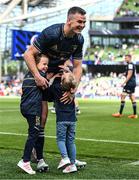 14 May 2022; Jonathan Sexton of Leinster is congratulated by his daughters Amy and Sophie after the Heineken Champions Cup Semi-Final match between Leinster and Toulouse at Aviva Stadium in Dublin. Photo by Brendan Moran/Sportsfile