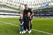 14 May 2022; Jonathan Sexton of Leinster celebrates with his children Amy, Sophie and Luca after his side's victory in the Heineken Champions Cup Semi-Final match between Leinster and Toulouse at the Aviva Stadium in Dublin. Photo by Harry Murphy/Sportsfile