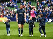 14 May 2022; Jonathan Sexton of Leinster with his children Amy, Luca and Sophie after his side's victory in the Heineken Champions Cup Semi-Final match between Leinster and Toulouse at the Aviva Stadium in Dublin. Photo by Harry Murphy/Sportsfile