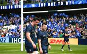 14 May 2022; James Ryan and Cian Healy of Leinster after their side's victory in the Heineken Champions Cup Semi-Final match between Leinster and Toulouse at the Aviva Stadium in Dublin. Photo by Harry Murphy/Sportsfile