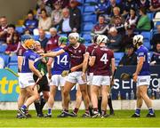 14 May 2022; Referee Sean Cleere intervenes as players jostle during the Leinster GAA Hurling Senior Championship Round 4 match between Laois and Galway at MW Hire O’Moore Park in Portlaoise, Laois. Photo by Ray McManus/Sportsfile