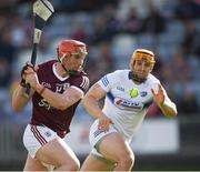 14 May 2022; Conor Whelan of Galway shoots past Laois goalkeeper Enda Rowland to score a goal during the Leinster GAA Hurling Senior Championship Round 4 match between Laois and Galway at MW Hire O’Moore Park in Portlaoise, Laois. Photo by Ray McManus/Sportsfile