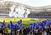 14 May 2022; Leinster supporters wave flags before the Heineken Champions Cup Semi-Final match between Leinster and Toulouse at the Aviva Stadium in Dublin. Photo by Harry Murphy/Sportsfile