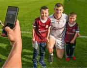 14 May 2022; Galway goalkeeper Éanna Murphy posses with supporters after the Leinster GAA Hurling Senior Championship Round 4 match between Laois and Galway at MW Hire O’Moore Park in Portlaoise, Laois. Photo by Ray McManus/Sportsfile