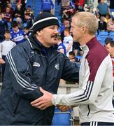 14 May 2022; The Laois and Galway managers, Seamus Plunkett, left, and Henry Sheflin, shake hands after after the Leinster GAA Hurling Senior Championship Round 4 match between Laois and Galway at MW Hire O’Moore Park in Portlaoise, Laois. Photo by Ray McManus/Sportsfile