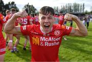 14 May 2022; Shea O'Hare of Tyrone celebrates after his side's victory in the EirGrid GAA Football All-Ireland Under 20 Championship Final match between Kildare and Tyrone at Avant Money Páirc Seán Mac Diarmada, Carrick-on-Shannon in Leitrim. Photo by Piaras Ó Mídheach/Sportsfile
