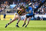 14 May 2022; Martin Keoghan of Kilkenny is tackled by James Madden of Dublin on his way to scoring his side's first goal during the Leinster GAA Hurling Senior Championship Round 4 match between Dublin and Kilkenny at Parnell Park in Dublin. Photo by Stephen McCarthy/Sportsfile