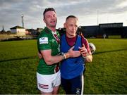 14 May 2022; Derek McNicholas and Westmeath manager Joe Fortune celebrate after the Leinster GAA Hurling Senior Championship Round 4 match between Westmeath and Wexford at TEG Cusack Park in Mullingar, Westmeath. Photo by Daire Brennan/Sportsfile