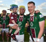 14 May 2022; Aaron Craig and Tommy Doyle of Westmeath celebrate with Aaron's son Oisín, aged 3, after the Leinster GAA Hurling Senior Championship Round 4 match between Westmeath and Wexford at TEG Cusack Park in Mullingar, Westmeath. Photo by Daire Brennan/Sportsfile