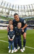 14 May 2022; Jonathan Sexton of Leinster celebrates with his children Amy, Sophie and Luca after his side's victory in the Heineken Champions Cup Semi-Final match between Leinster and Toulouse at the Aviva Stadium in Dublin. Photo by Harry Murphy/Sportsfile