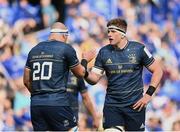 14 May 2022; Joe McCarthy, right, and Rhys Ruddock of Leinster after their side's victory in the Heineken Champions Cup Semi-Final match between Leinster and Toulouse at the Aviva Stadium in Dublin. Photo by Harry Murphy/Sportsfile