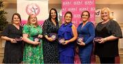 14 May 2022; Graduates, from left, Catherine Ring of Knocknagree Ladies GAA club in Cork, Tara Dooley of Naomh Muire Íochtar Na Rosann GAA club in Donegal, Mary Ita Casey of Athea GAA club in Limerick, Amy Butler of Galtee Rovers St Pecaun’s GAA club in Tipperary, Veronica Murphy of Corofin GAA club in Galway and Linda Walsh of Thomas Davis GAA club in Dublin during the Learn to Lead LGFA Female Leadership Programme graduation evening at the Bonnington Hotel in Dublin. The Learn to Lead programme was devised to develop the next generation of leaders within Ladies Gaelic Football. Photo by Brendan Moran/Sportsfile