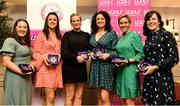 14 May 2022; Graduates, from left, Yvonne Duffy of Mullahoran LGFA club in Cavan, Marion Hayden of Eire Og GAA club in Carlow, Pamela Hayden of Old Leighlin GAA club in Carlow, Ciara Gilroy of Tullylish GAA club in Down, Angela Gallagher of Lucan Sarsfields GAA club in Dublin and Jacqui Mulligan of St. Farnan’s GAA club in Sligo  during the Learn to Lead LGFA Female Leadership Programme graduation evening at the Bonnington Hotel in Dublin. The Learn to Lead programme was devised to develop the next generation of leaders within Ladies Gaelic Football. Photo by Brendan Moran/Sportsfile