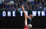 14 May 2022; Ross Molony of Leinster wins possession in the lineout against Thibaud Flament of Toulouse during the Heineken Champions Cup Semi-Final match between Leinster and Toulouse at the Aviva Stadium in Dublin. Photo by Harry Murphy/Sportsfile