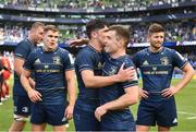 14 May 2022; Jimmy O'Brien and Luke McGrath of Leinster embrace after their side's victory in the Heineken Champions Cup Semi-Final match between Leinster and Toulouse at the Aviva Stadium in Dublin. Photo by Harry Murphy/Sportsfile
