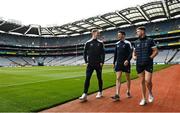 15 May 2022; Kildare players, from left, Daniel Flynn, David Hyland and Shane O’Sullivan before the Leinster GAA Football Senior Championship Semi-Final match between Kildare and Westmeath at Croke Park in Dublin. Photo by Seb Daly/Sportsfile