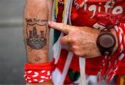 15 May 2022; A detailed view of the tattoos on the arms of Cork supporter Joe Cole, from Charleville, before the Munster GAA Hurling Senior Championship Round 4 match between Waterford and Cork at Walsh Park in Waterford. Photo by Stephen McCarthy/Sportsfile