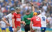 15 May 2022; Austin Gleeson, left, of Waterford is shown a red card by referee James Owens during the Munster GAA Hurling Senior Championship Round 4 match between Waterford and Cork at Walsh Park in Waterford. Photo by Stephen McCarthy/Sportsfile