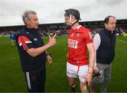 15 May 2022; Cork manager Kieran Kingston and Darragh Fitzgibbon after the Munster GAA Hurling Senior Championship Round 4 match between Waterford and Cork at Walsh Park in Waterford. Photo by Stephen McCarthy/Sportsfile