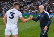 15 May 2022; Kildare manager Glenn Ryan and Shea Ryan after their side's victory in the Leinster GAA Football Senior Championship Semi-Final match between Kildare and Westmeath at Croke Park in Dublin. Photo by Seb Daly/Sportsfile