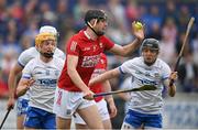 15 May 2022; Robert Downey of Cork in action against Jack Prendergast, left, and Darragh Lyons of Waterford during the Munster GAA Hurling Senior Championship Round 4 match between Waterford and Cork at Walsh Park in Waterford. Photo by Stephen McCarthy/Sportsfile