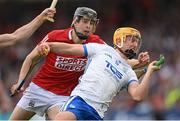15 May 2022; Jack Prendergast of Waterford in action against Robert Downey of Cork during the Munster GAA Hurling Senior Championship Round 4 match between Waterford and Cork at Walsh Park in Waterford. Photo by Stephen McCarthy/Sportsfile