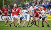 15 May 2022; Darragh Fitzgibbon of Cork in action against Waterford players, from left, Jamie Barron, Austin Gleeson and Peter Hogan during the Munster GAA Hurling Senior Championship Round 4 match between Waterford and Cork at Walsh Park in Waterford. Photo by Stephen McCarthy/Sportsfile