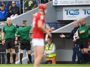 15 May 2022; Cork manager Kieran Kingston is shown a yellow card by referee James Owens during the Munster GAA Hurling Senior Championship Round 4 match between Waterford and Cork at Walsh Park in Waterford. Photo by Stephen McCarthy/Sportsfile