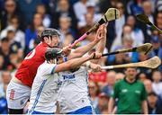 15 May 2022; Damien Cahalane of Cork in action against Patrick Curran, left, and Stephen Bennett of Waterford during the Munster GAA Hurling Senior Championship Round 4 match between Waterford and Cork at Walsh Park in Waterford. Photo by Stephen McCarthy/Sportsfile
