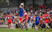 15 May 2022; Karl O'Connell of Monaghan in action against Shane McGuigan of Derry during the Ulster GAA Football Senior Championship Semi-Final match between Derry and Monaghan at Athletic Grounds in Armagh. Photo by Ramsey Cardy/Sportsfile